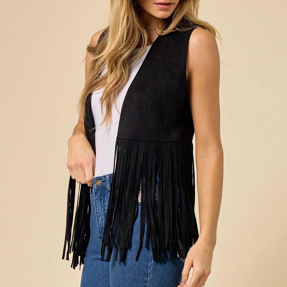 Saints & Hearts Women's Fringe Suede Cropped Vest