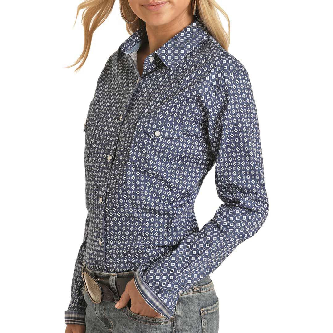 Chemise à boutons-pression imprimée diamant pour femme Rough Stock