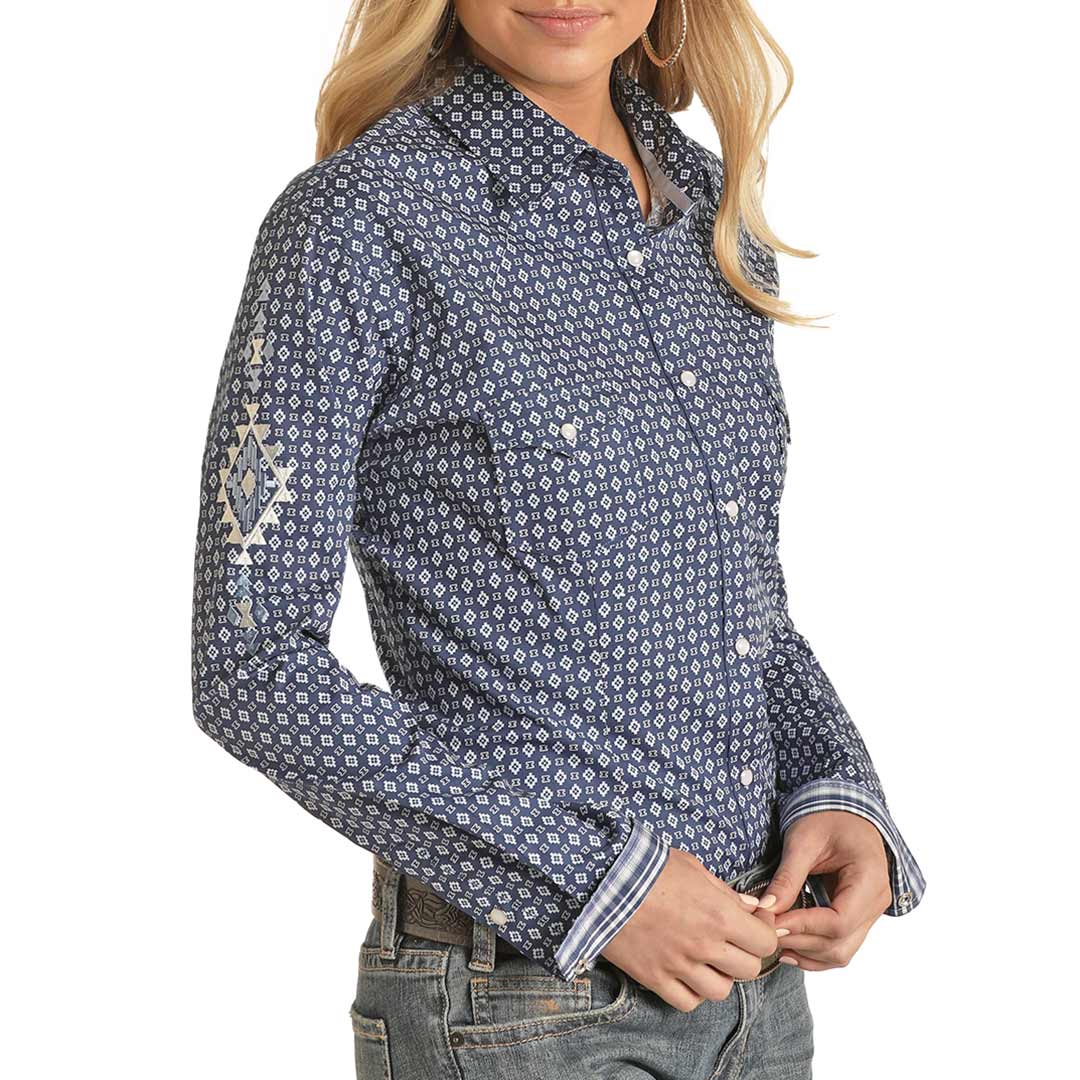 Chemise à boutons-pression imprimée diamant pour femme Rough Stock