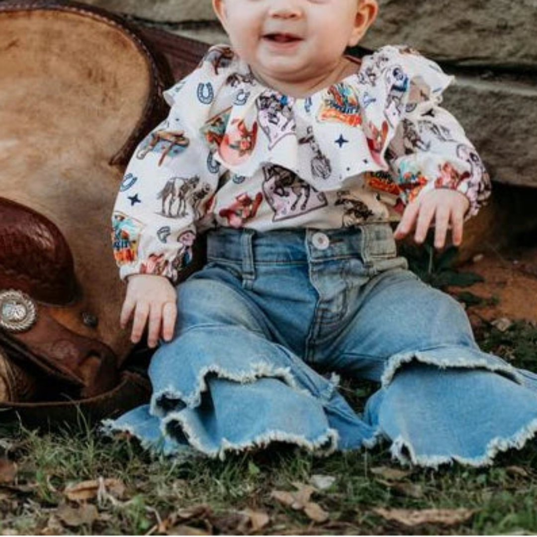 Shea Baby Baby Girls' Pink Vintage Cowgirl Long Sleeve Onesie