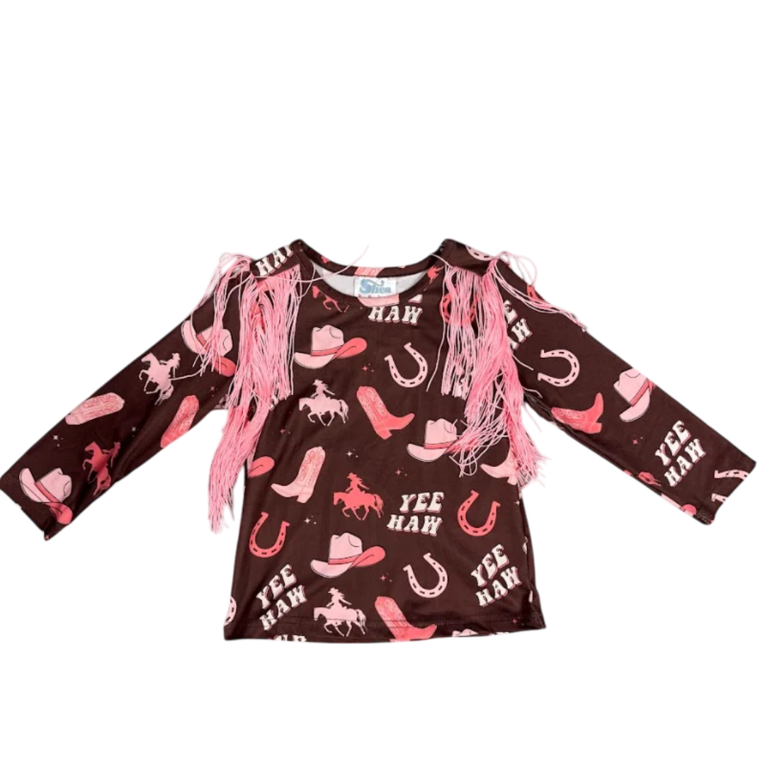 Shea Baby Toddler Girls' Yeehaw Cowgirl  Fringe Long Sleeve Shirt