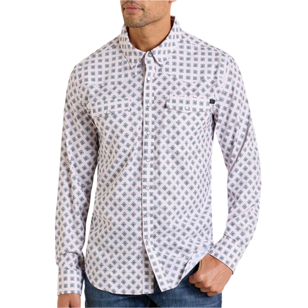 Chemise à boutons-pression Rock & Roll Denim à manches longues avec imprimé aztèque pour homme