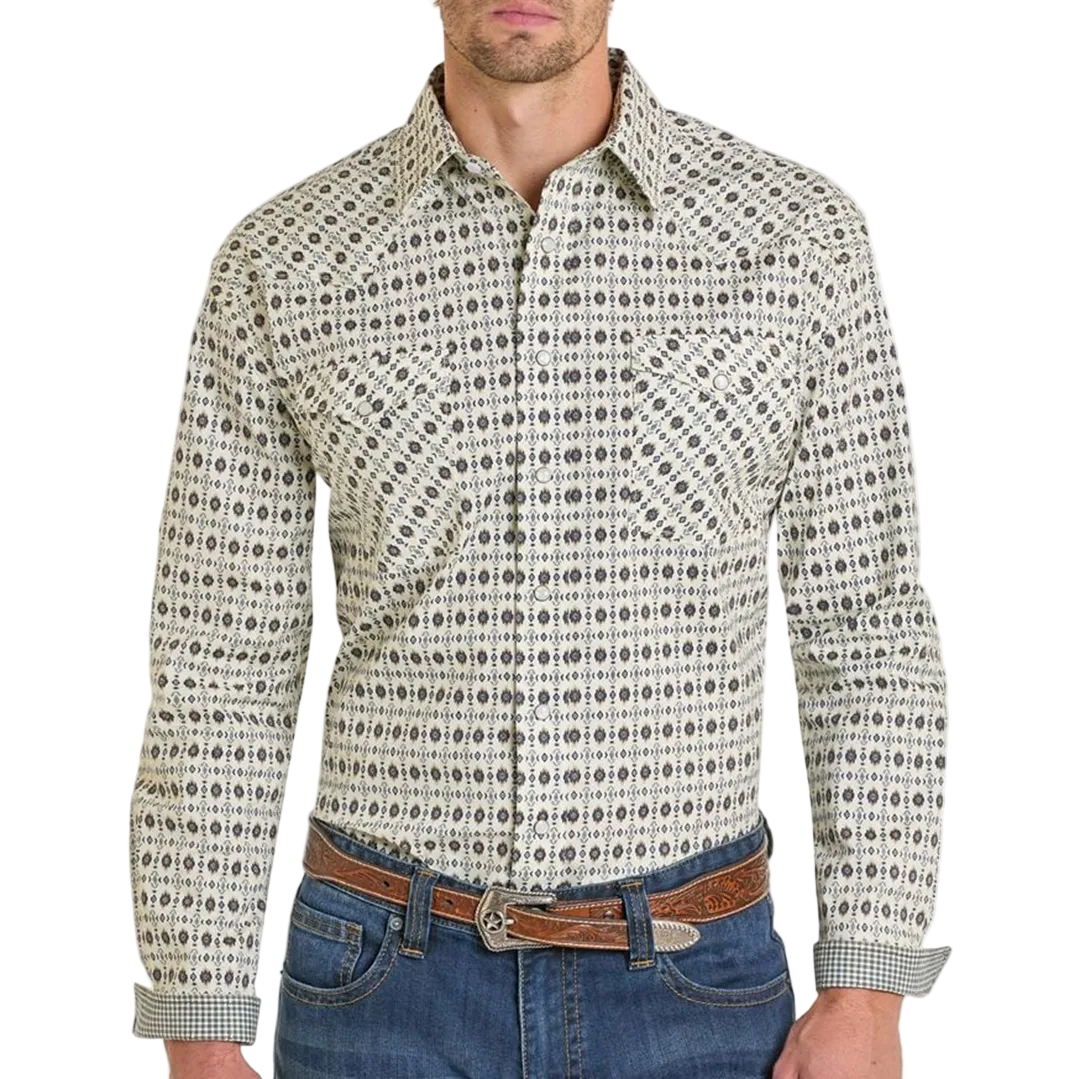 Chemise à manches longues et à boutons-pression pour homme, imprimé géométrique Rough Stock