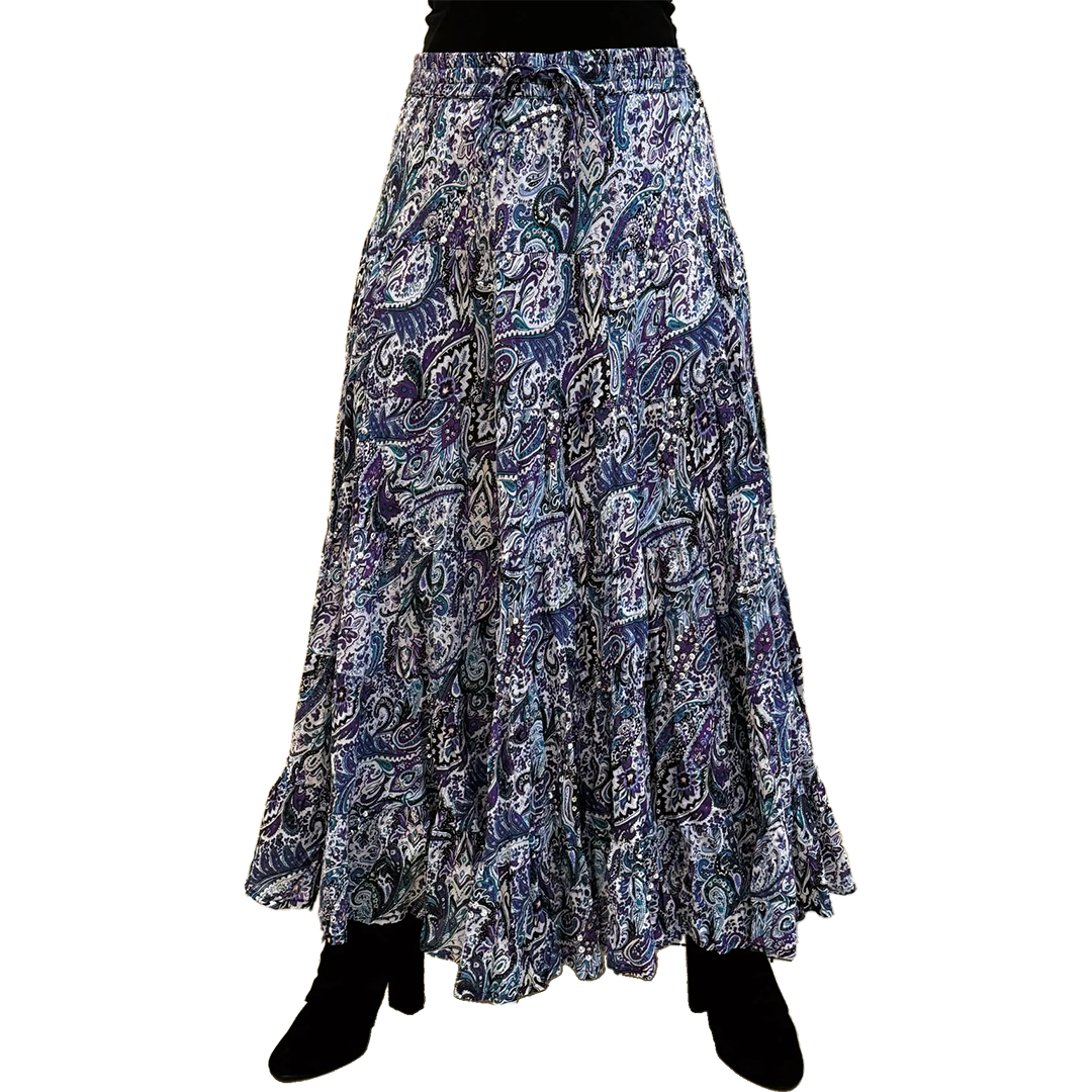 Wondrous Art Wear Women's Sequin Paisley Print Maxi Skirt