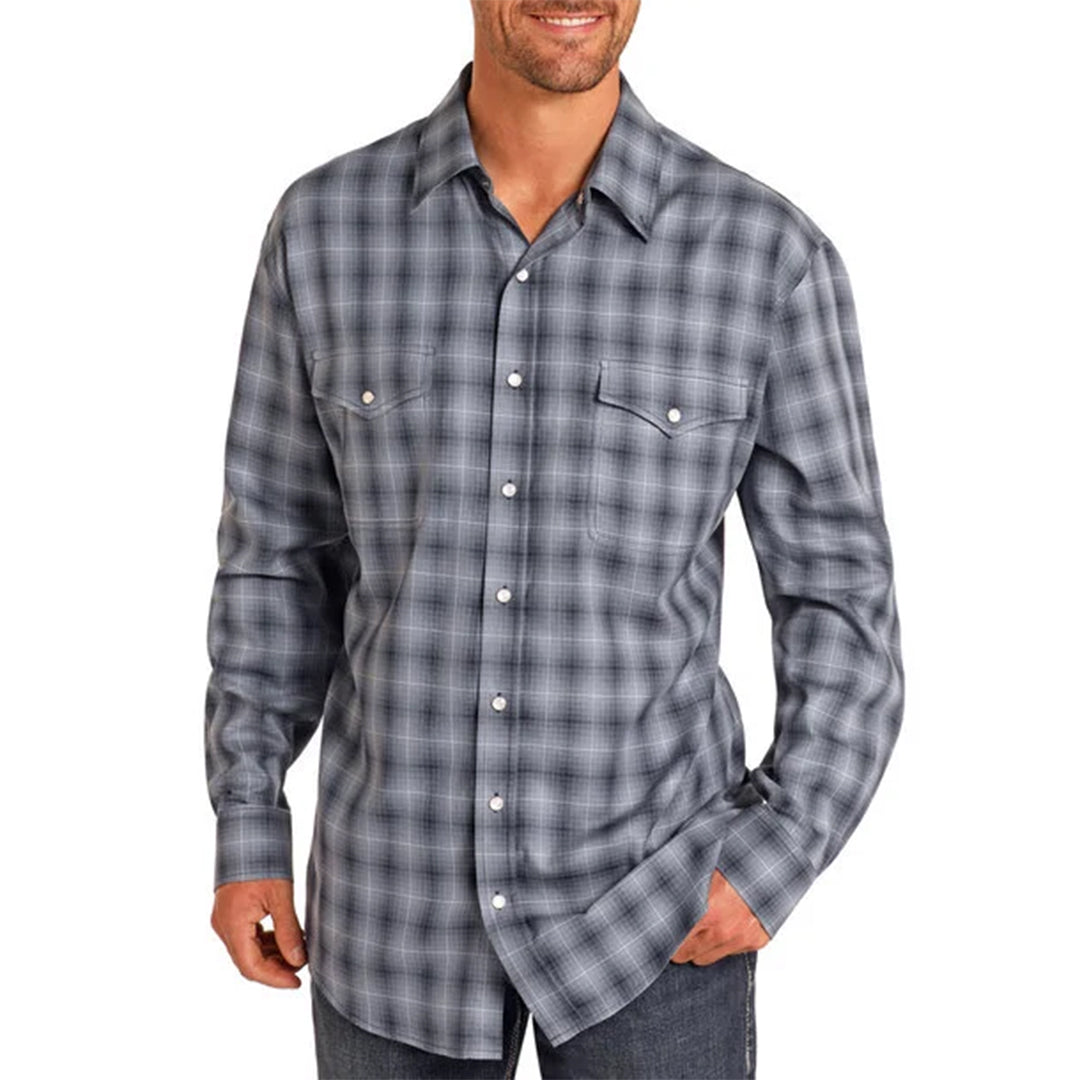 Chemise boutonnée à manches longues en jean à carreaux Rock & Roll