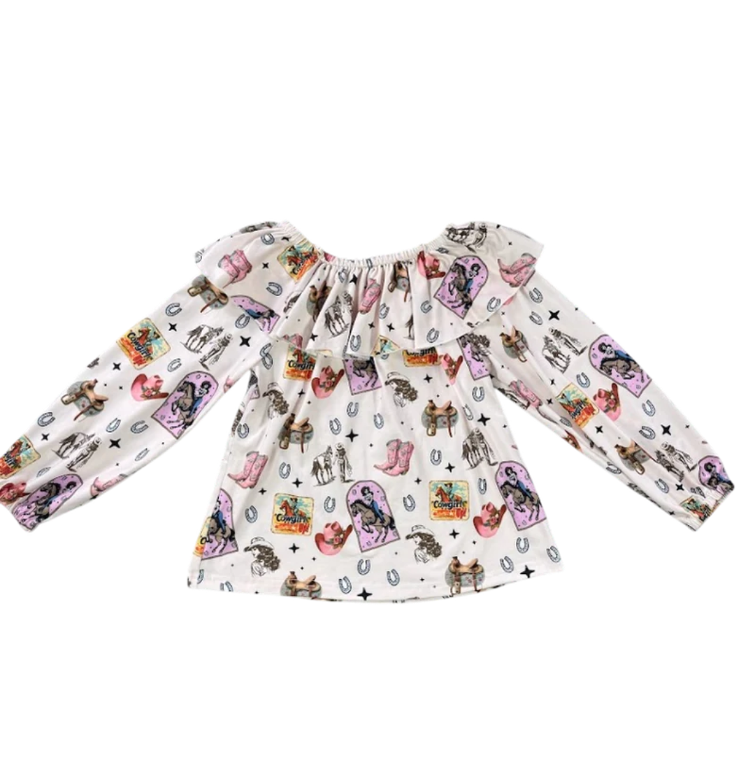 Shea Baby Toddler Girls' Pink Vintage Cowgirl Long Sleeve Shirt