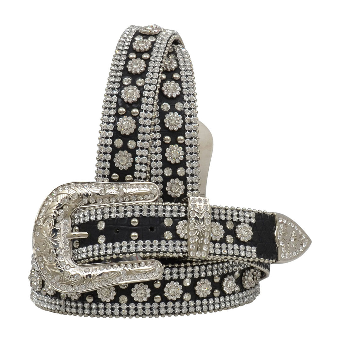 Ceinture Angel Ranch motif floral gator noir et cristaux