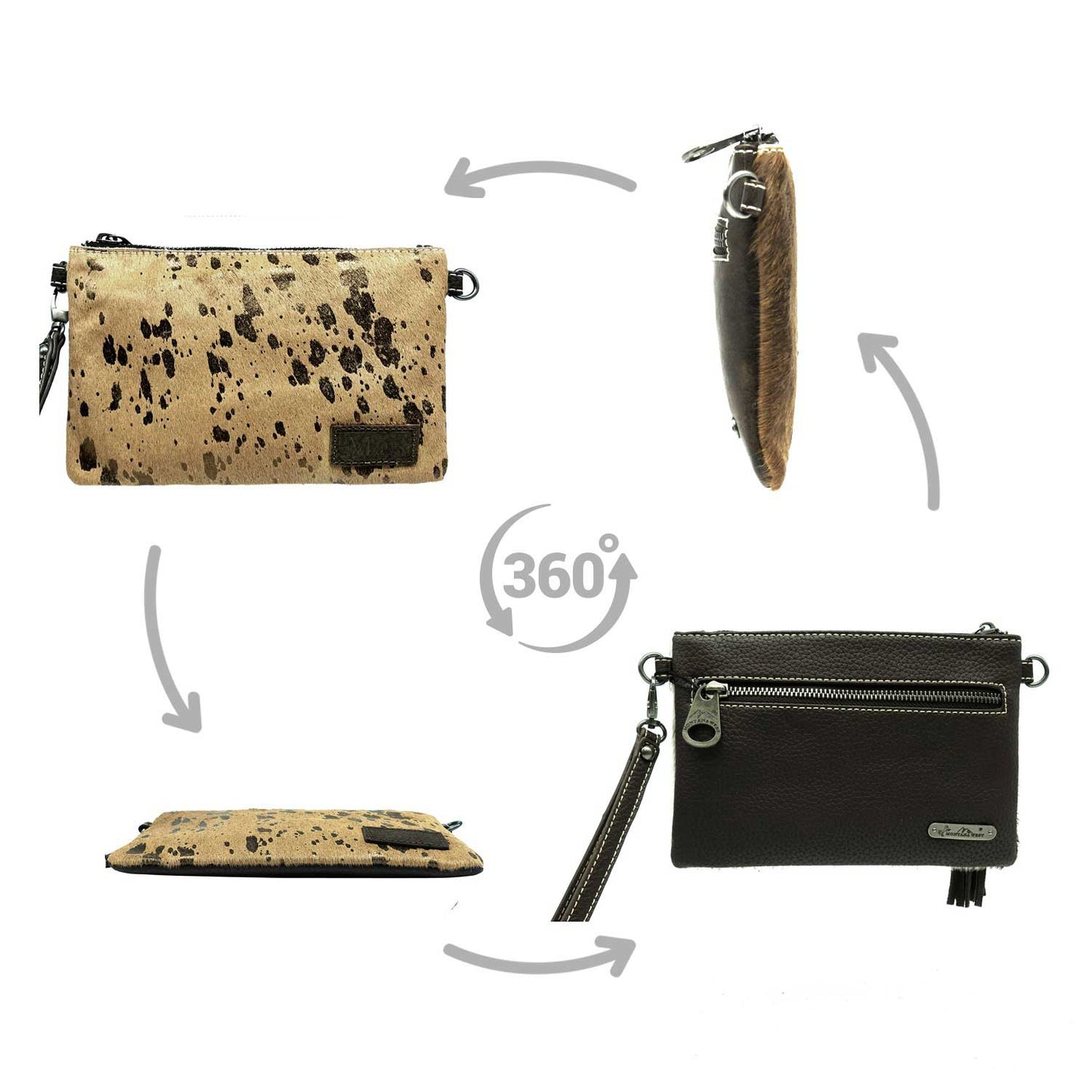 Montana West Women's Acid Wash Cowhide Crossbody Clutch