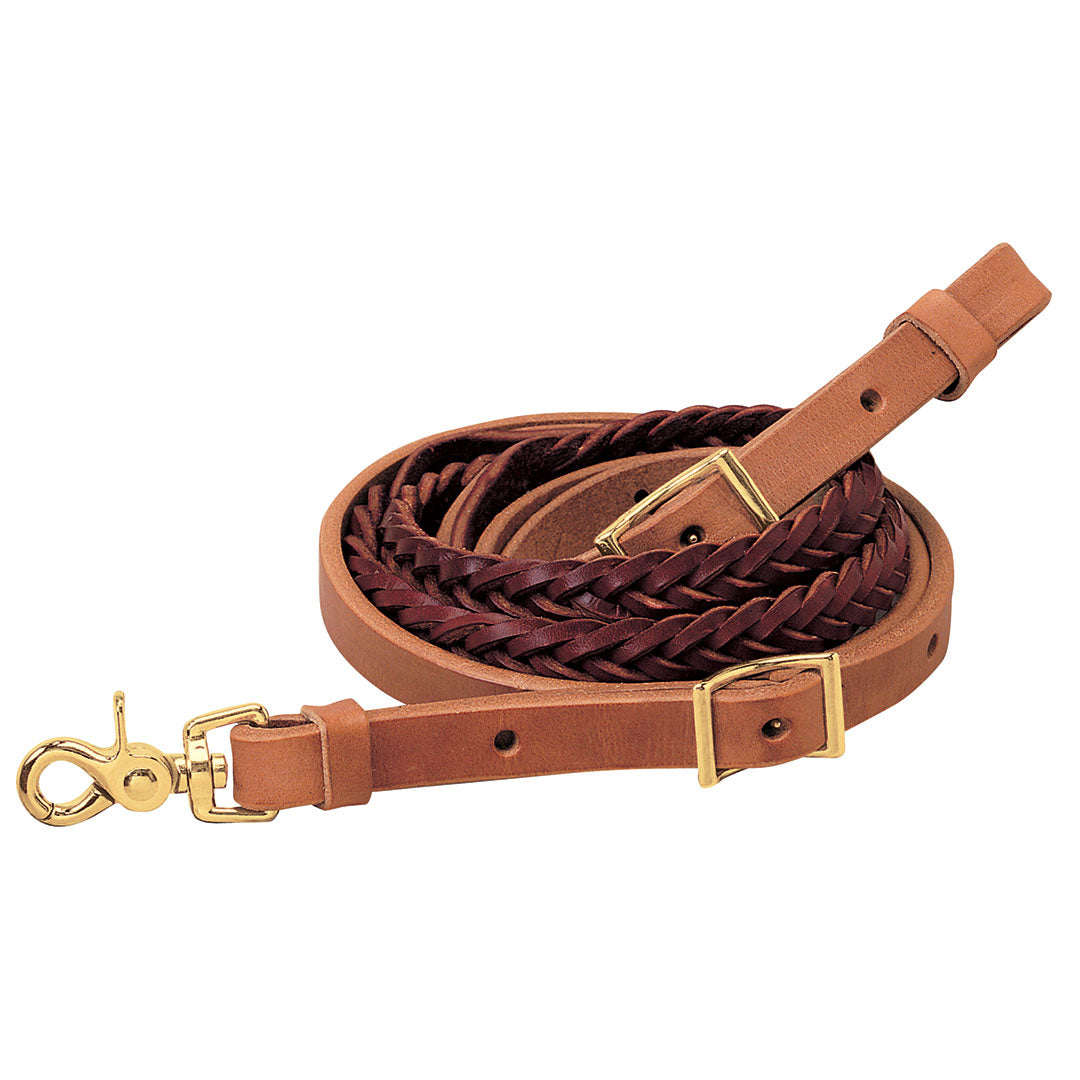 Rênes de roper tressées à 5 brins en cuir de bridon et latigo Weaver
