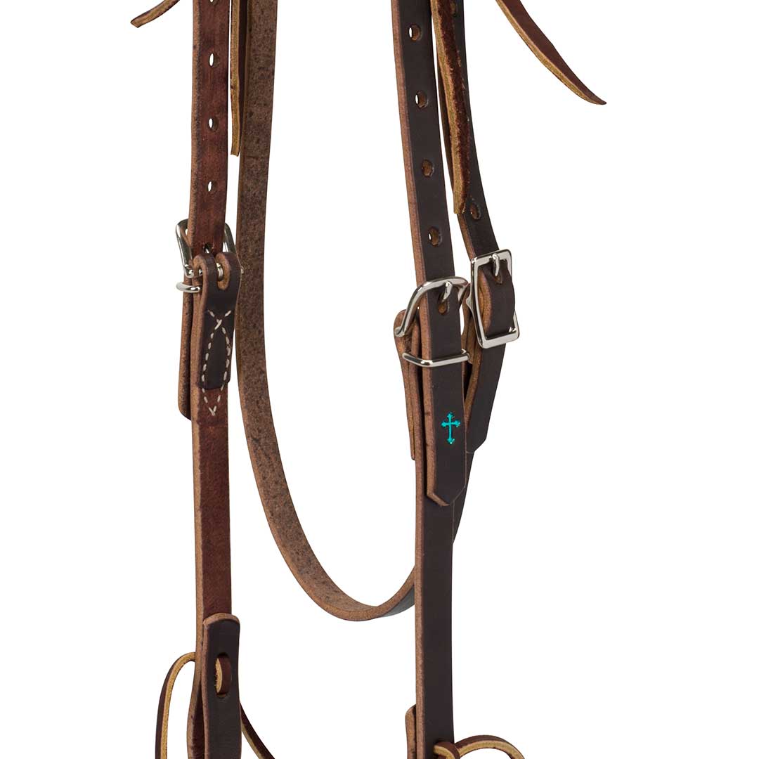 Turquoise Cross Skirting Leather Browband Headstall