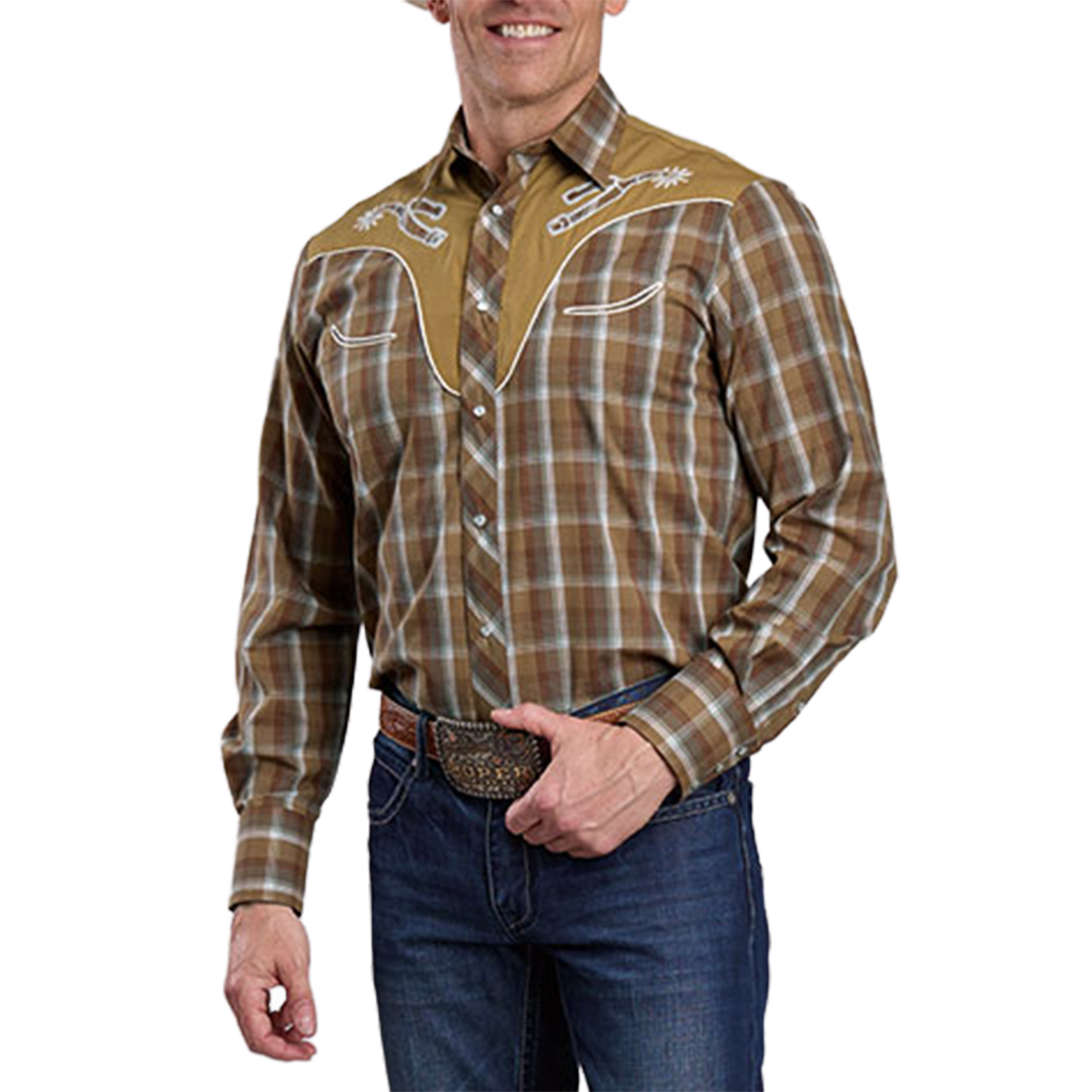 Roper Men's Plaid Printed Long Sleeve Snap Shirt