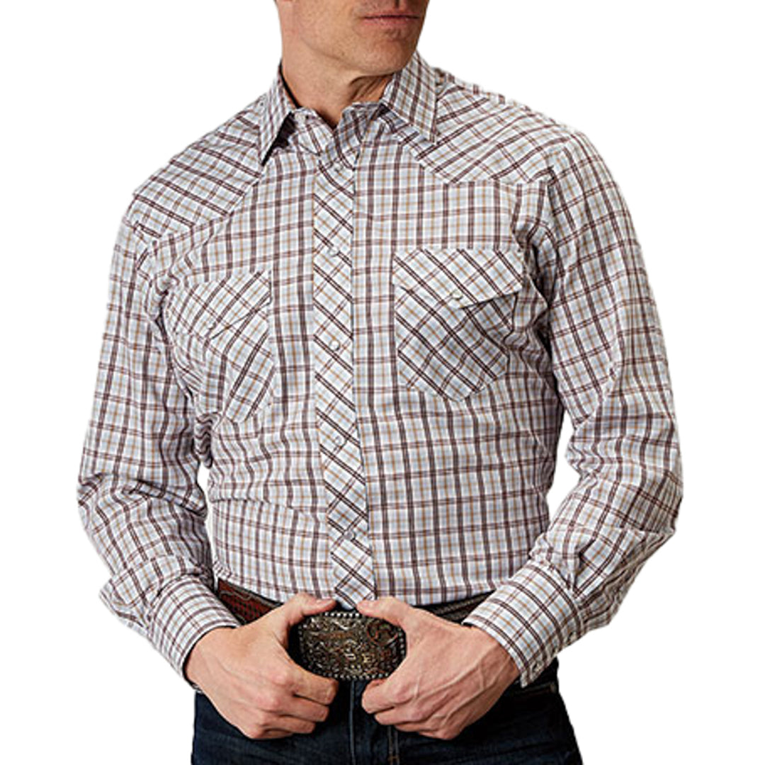 Chemise à manches longues et à boutons-pression à carreaux classique pour homme Roper
