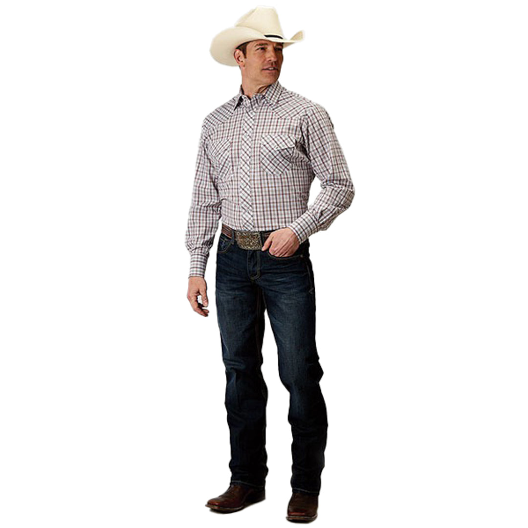 Chemise à manches longues et à boutons-pression à carreaux classique pour homme Roper