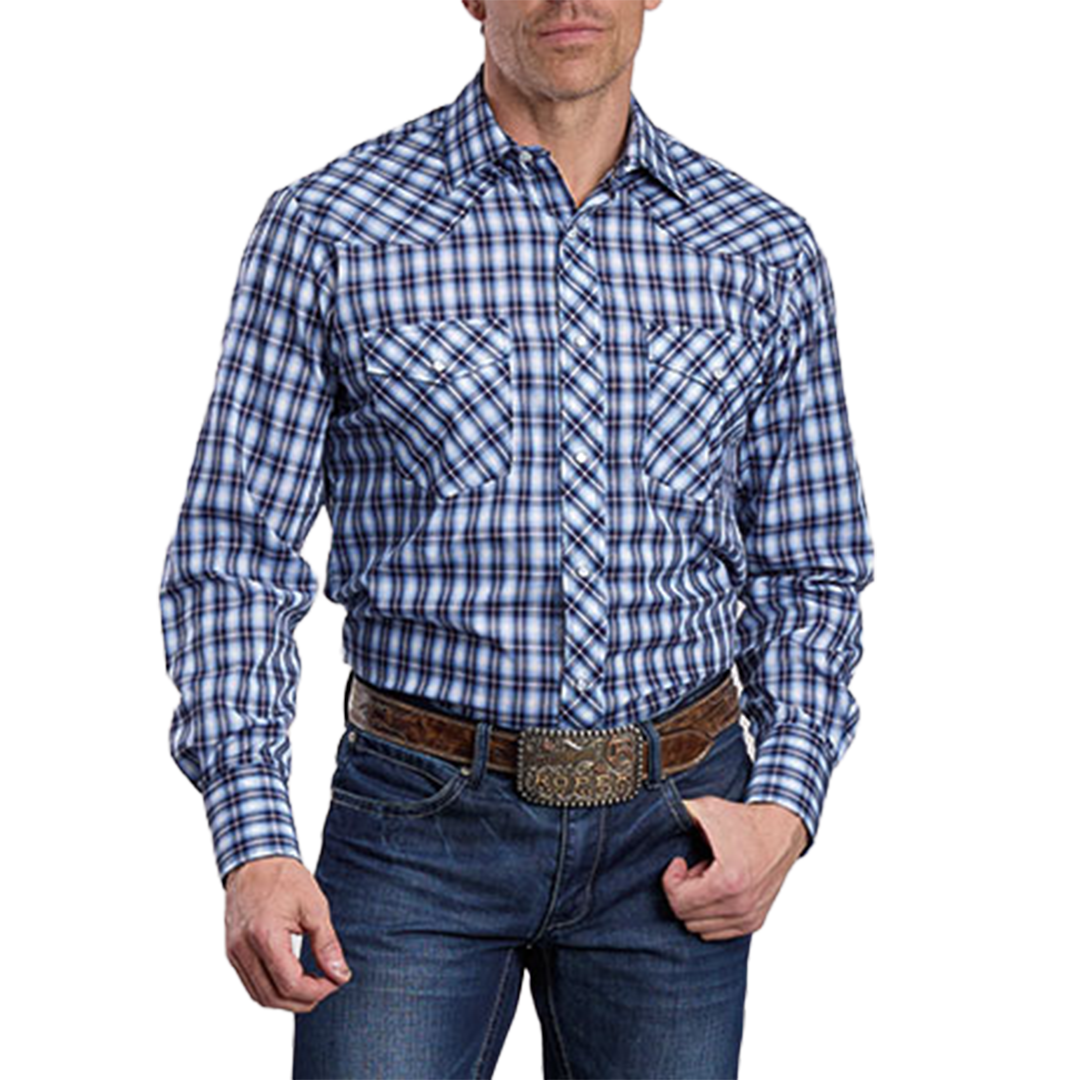 Roper Men's Plaid Printed Long Sleeve Snap Shirt