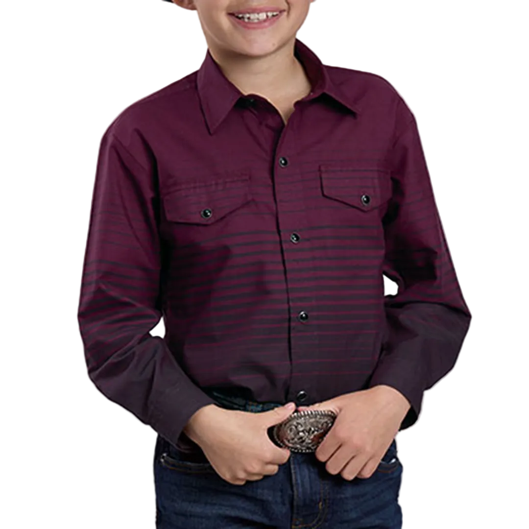 Roper Boys' Border Stripe Long Sleeve Snap Shirt