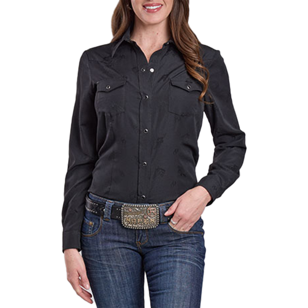 Roper Women's Horse & Flower Print Long Sleeve Snap Shirt