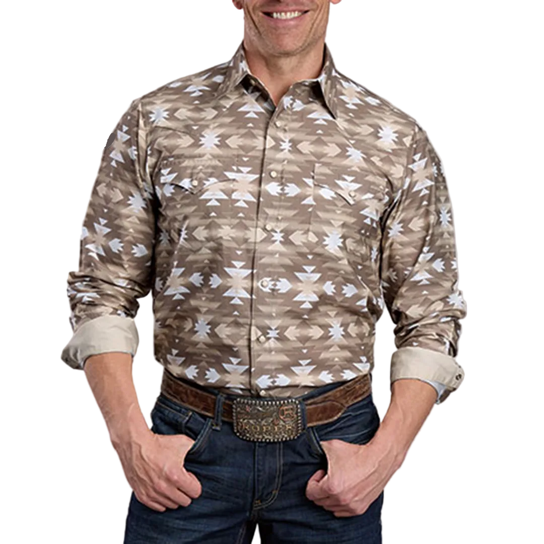 Roper Men's Aztec Printed Long Sleeve Snap Shirt