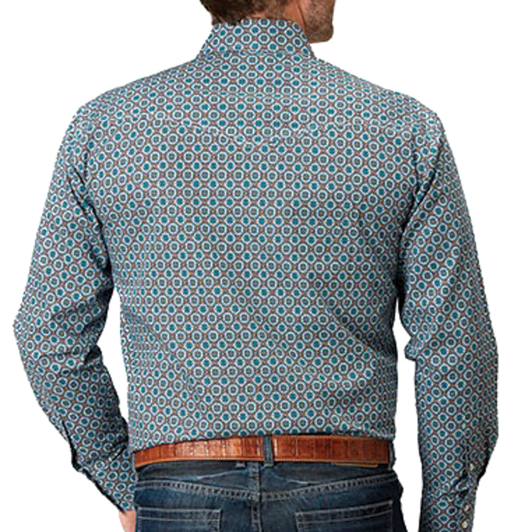 Roper Men's Amarillo Pattern Snap Shirt In Turquoise