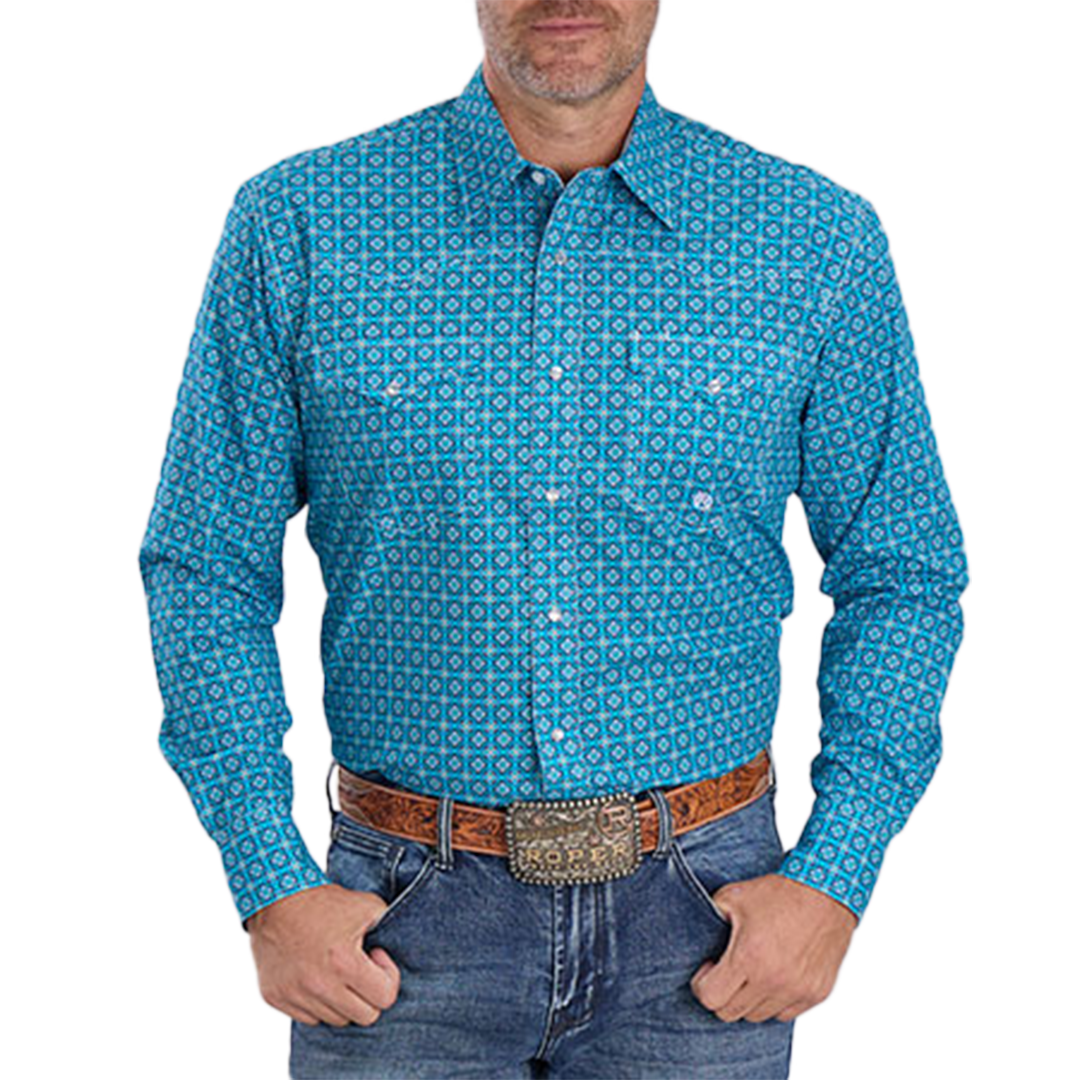 Roper Men's Amarillo Collection Geometric Print Long Sleeve Snap Shirt