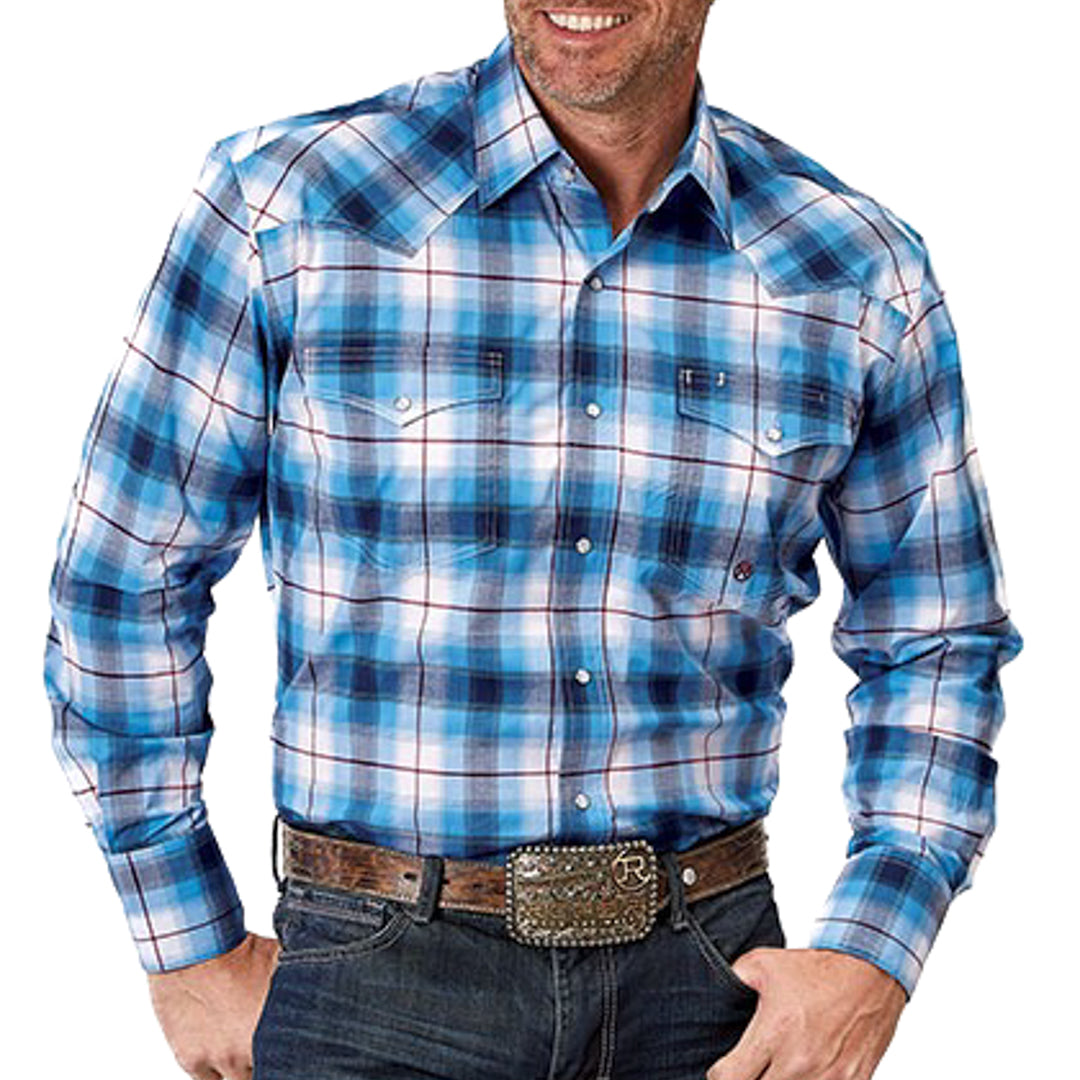 Roper Men's Amarillo Plaid Stretch Snap Shirt In Blue