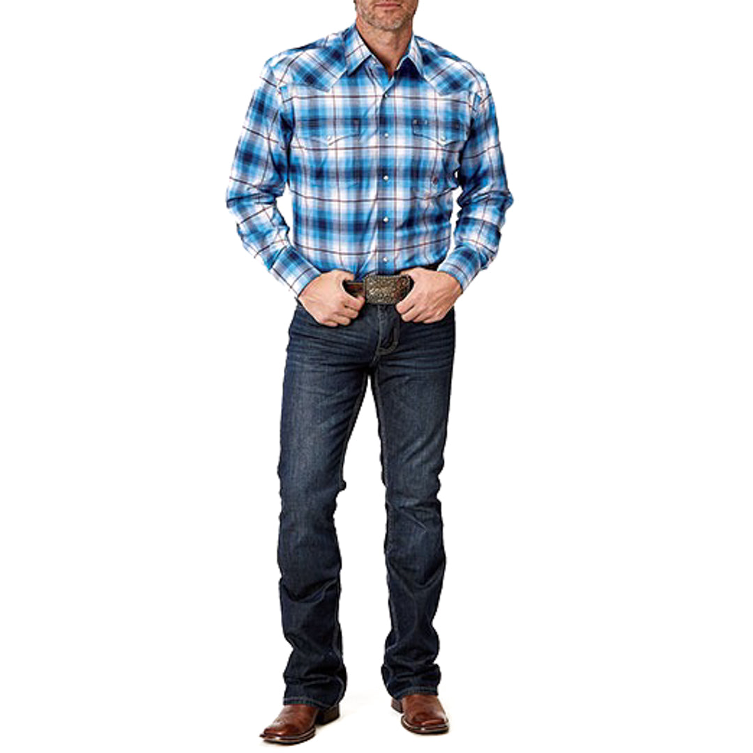 Roper Men's Amarillo Plaid Stretch Snap Shirt In Blue