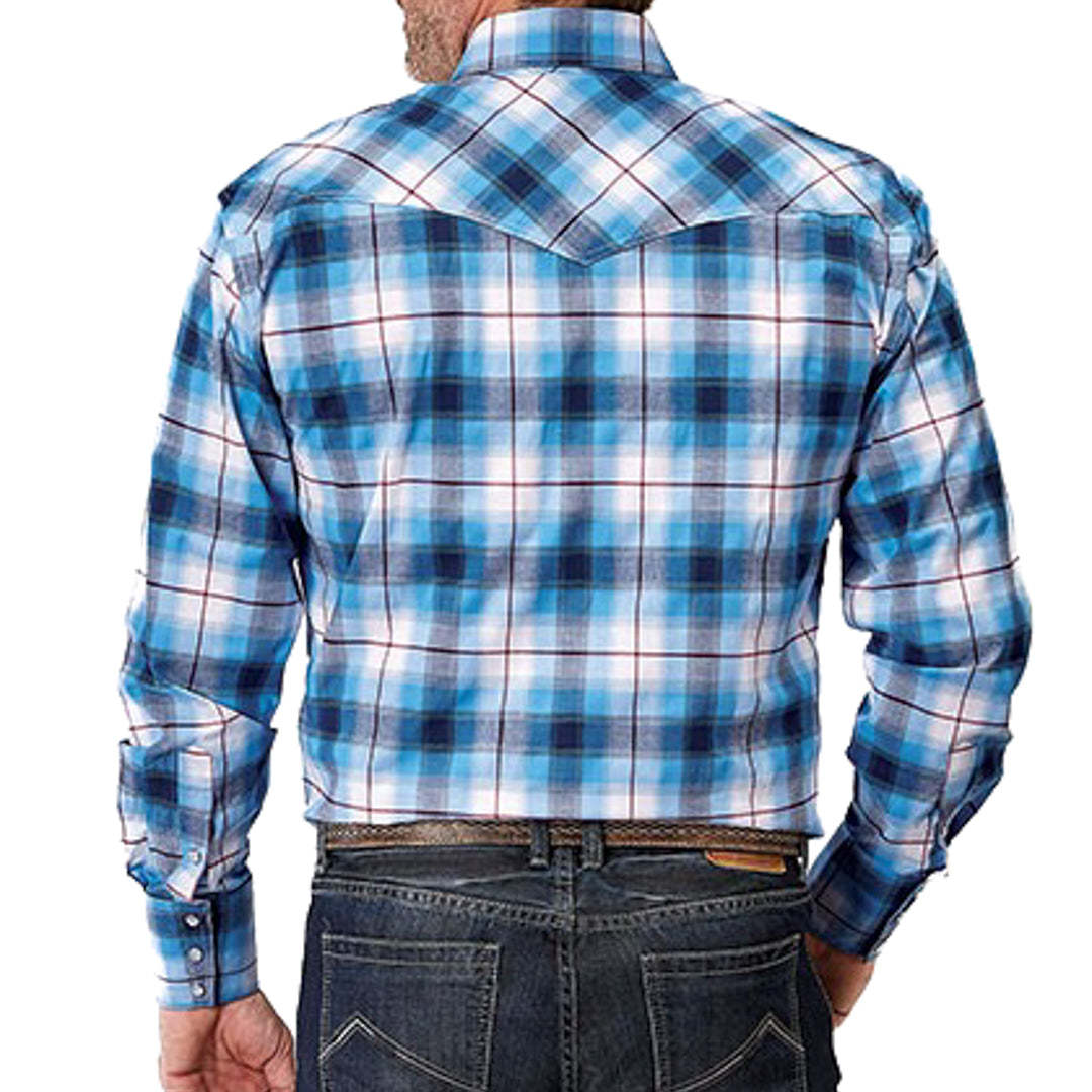 Roper Men's Amarillo Plaid Stretch Snap Shirt In Blue