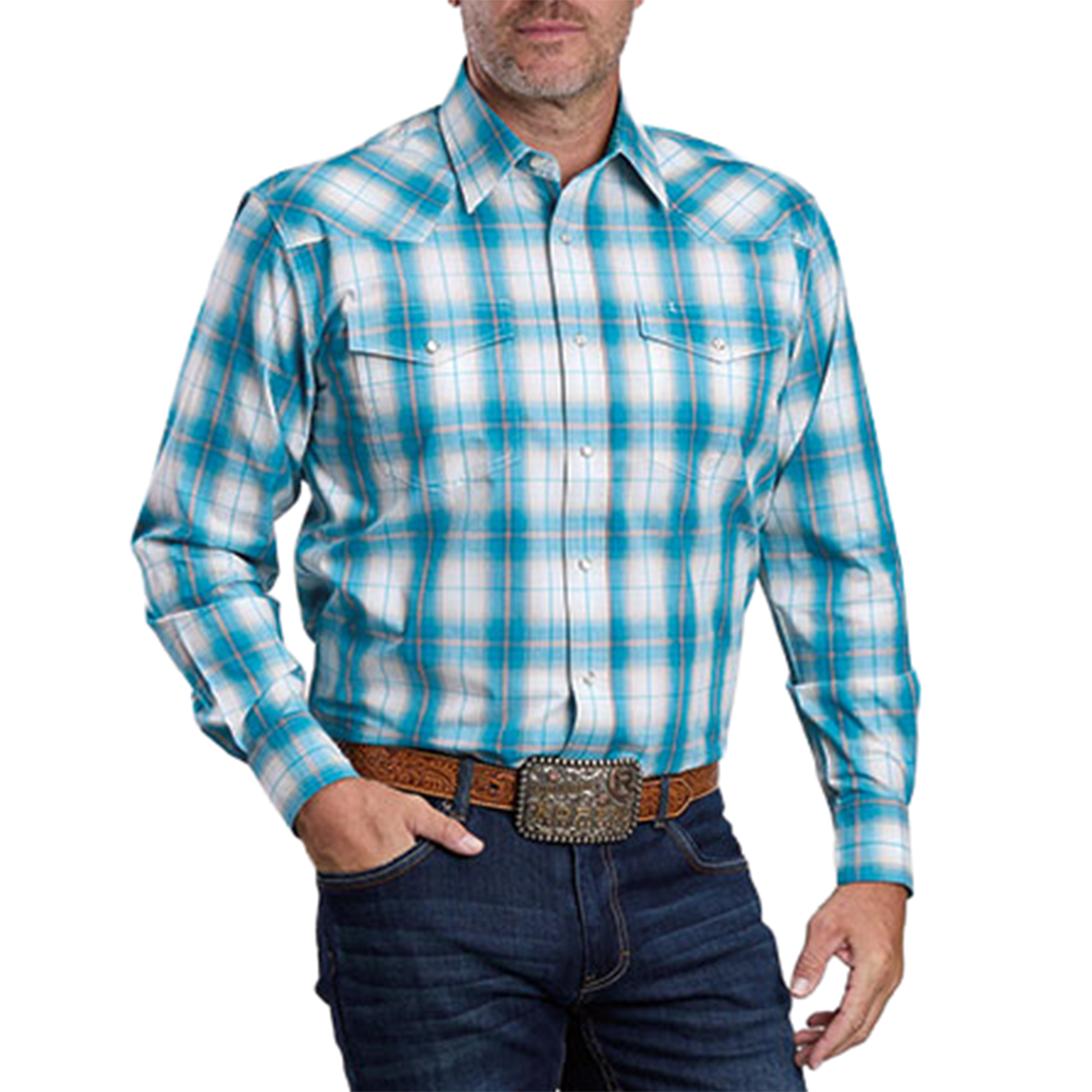 Roper Men's Amarillo Collection Plaid Print Long Sleeve Snap Shirt