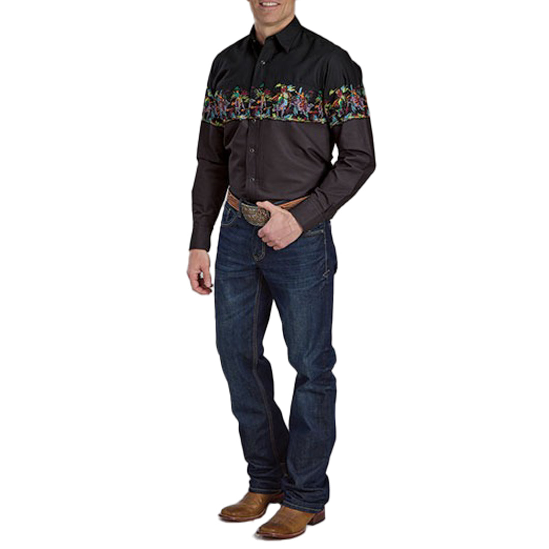 Roper Men's Vintage Collection Border Print Long Sleeve Snap Shirt