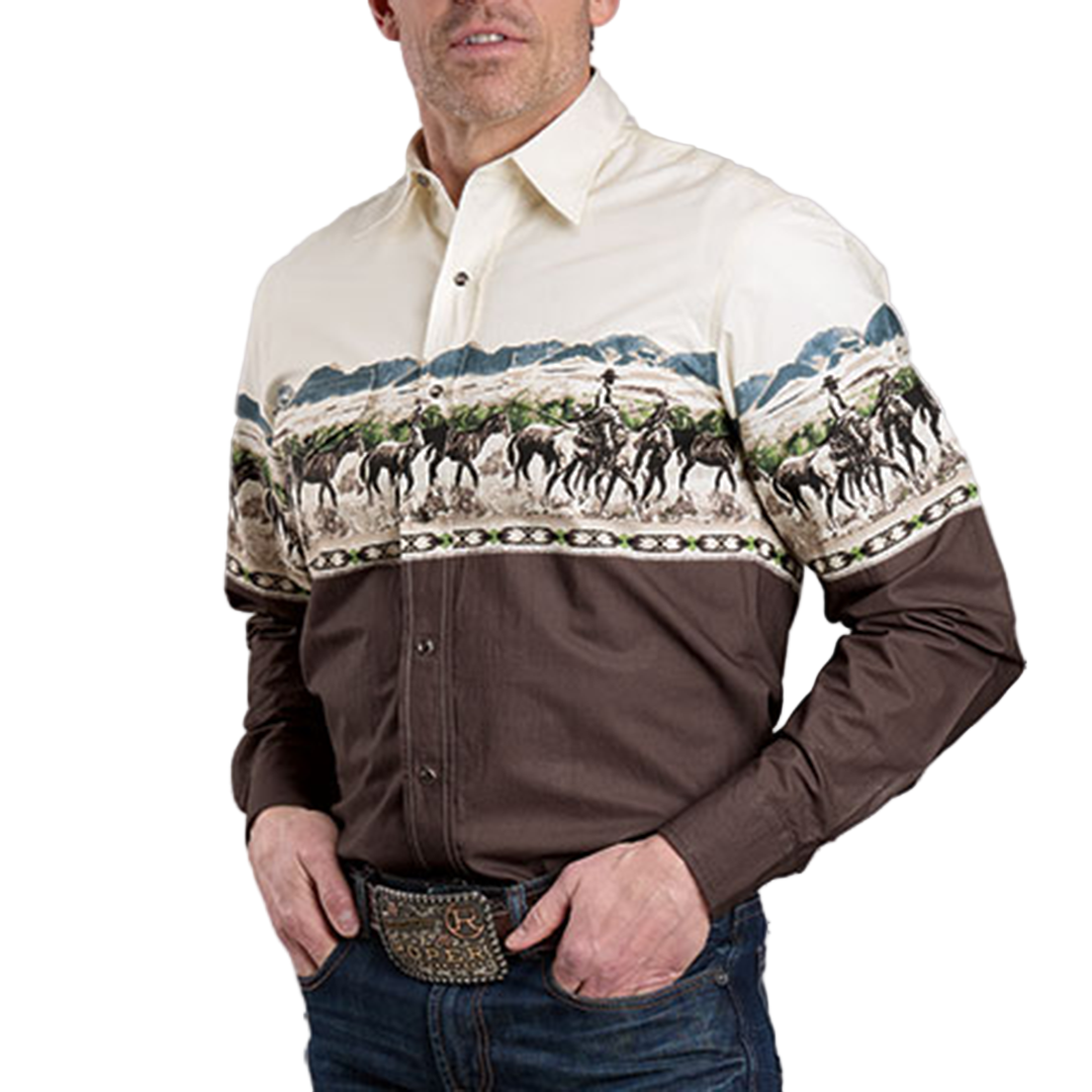 Roper Men's Vintage Collection Scenic Print Border Snap Shirt