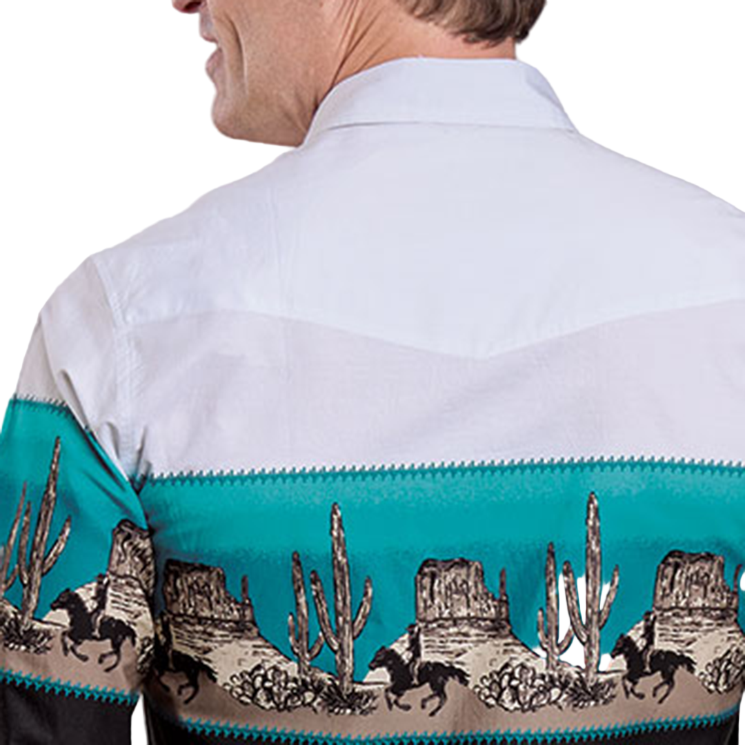 Roper Men's Vintage Collection Scenic Print Border Snap Shirt