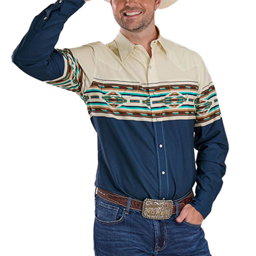 Roper Men's Vintage Collection Aztec Border Long Sleeve Snap Shirt