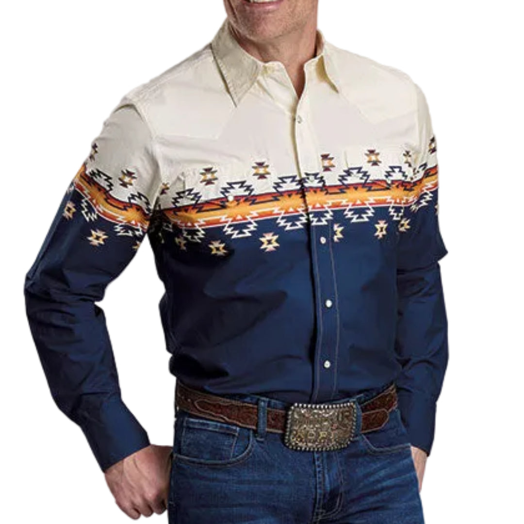 Chemise à manches longues boutonnée à imprimé intégral pour homme de la collection Amarillo de Roper