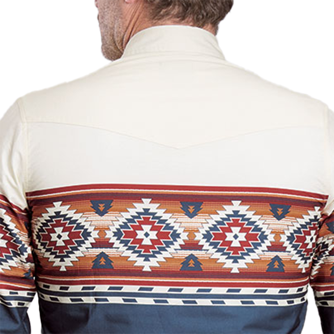 Chemise à manches longues et boutons-pression Roper pour homme, collection Vintage, motif aztèque sur les bords