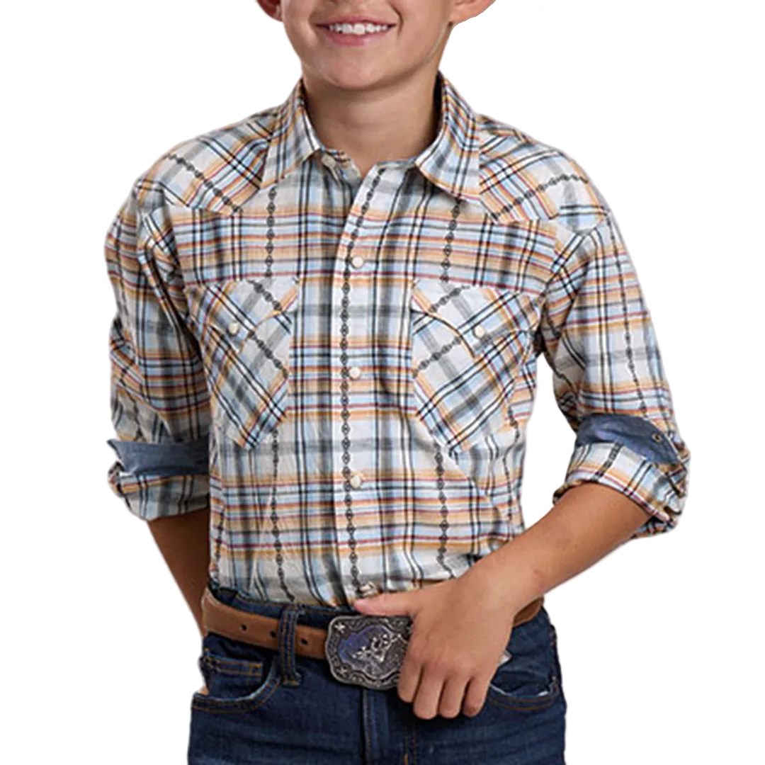 Roper Boys' Plaid Print Long Sleeve Snap Shirt