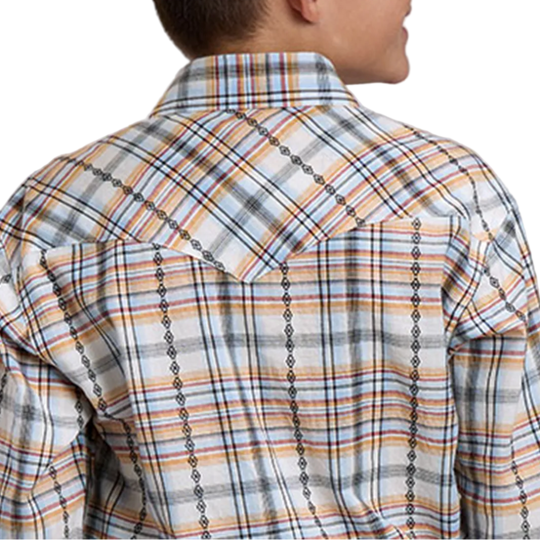 Roper Boys' Plaid Print Long Sleeve Snap Shirt