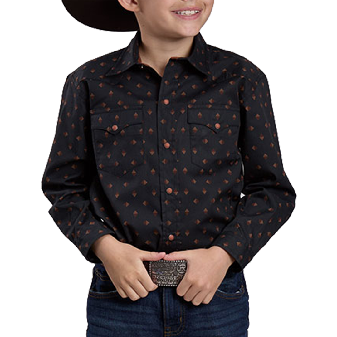 Roper Boys' Aztec Foulard Print Long Sleeve Snap Shirt