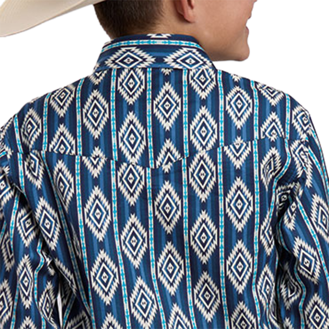 Roper Boys' Aztec Print Long Sleeve Snap Shirt