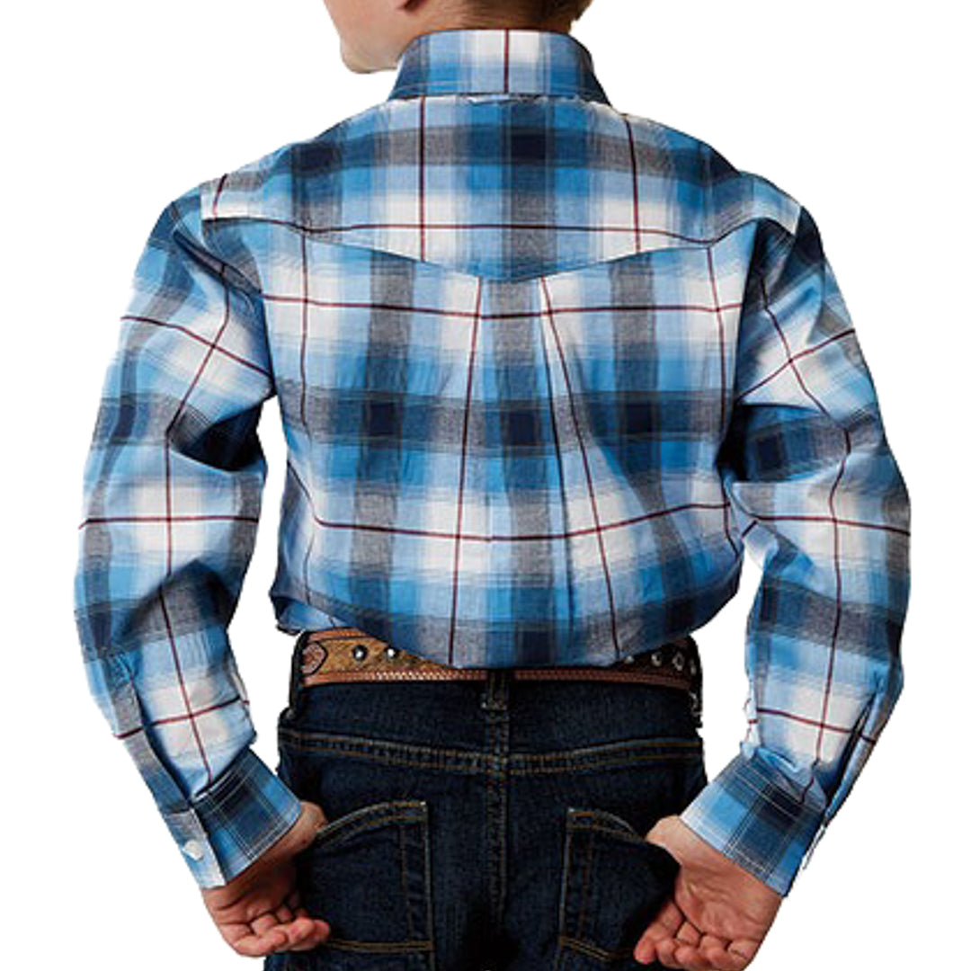 Roper Boys' Plaid Stretch Fit Button-Down Shirt In Blue