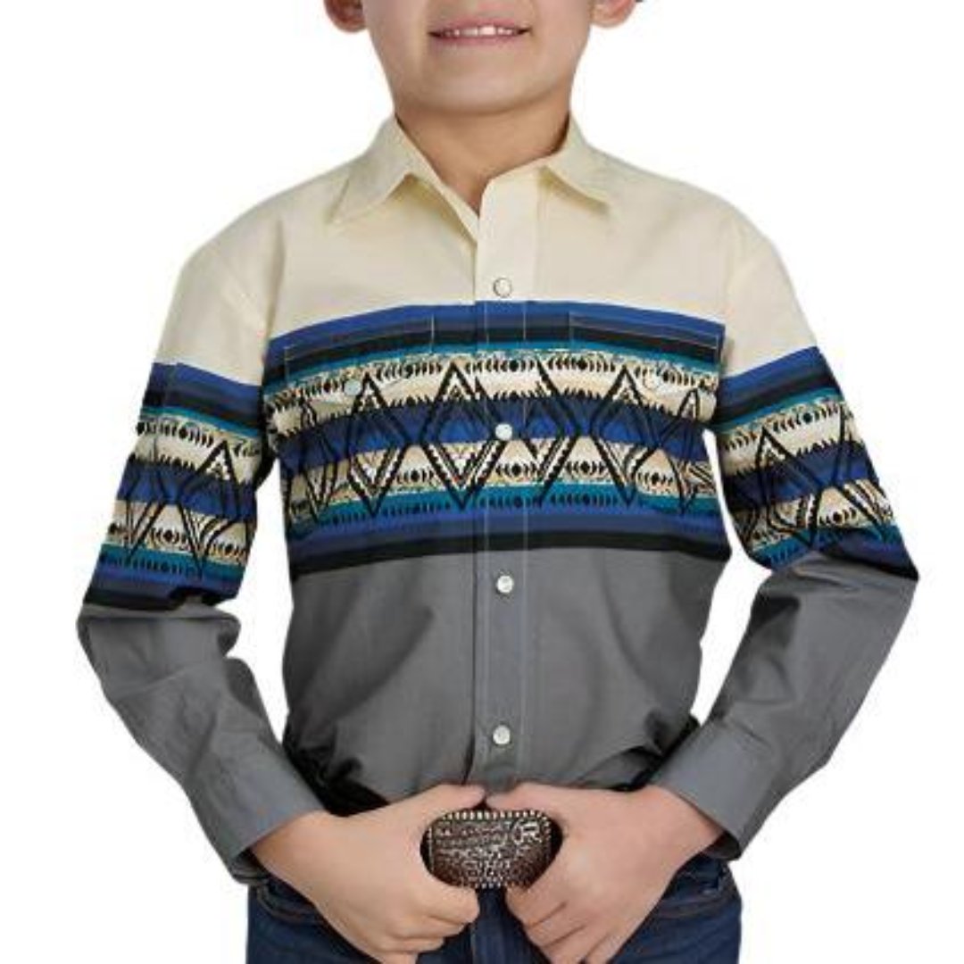 Roper Boys' Aztec Border Print Snap Shirt