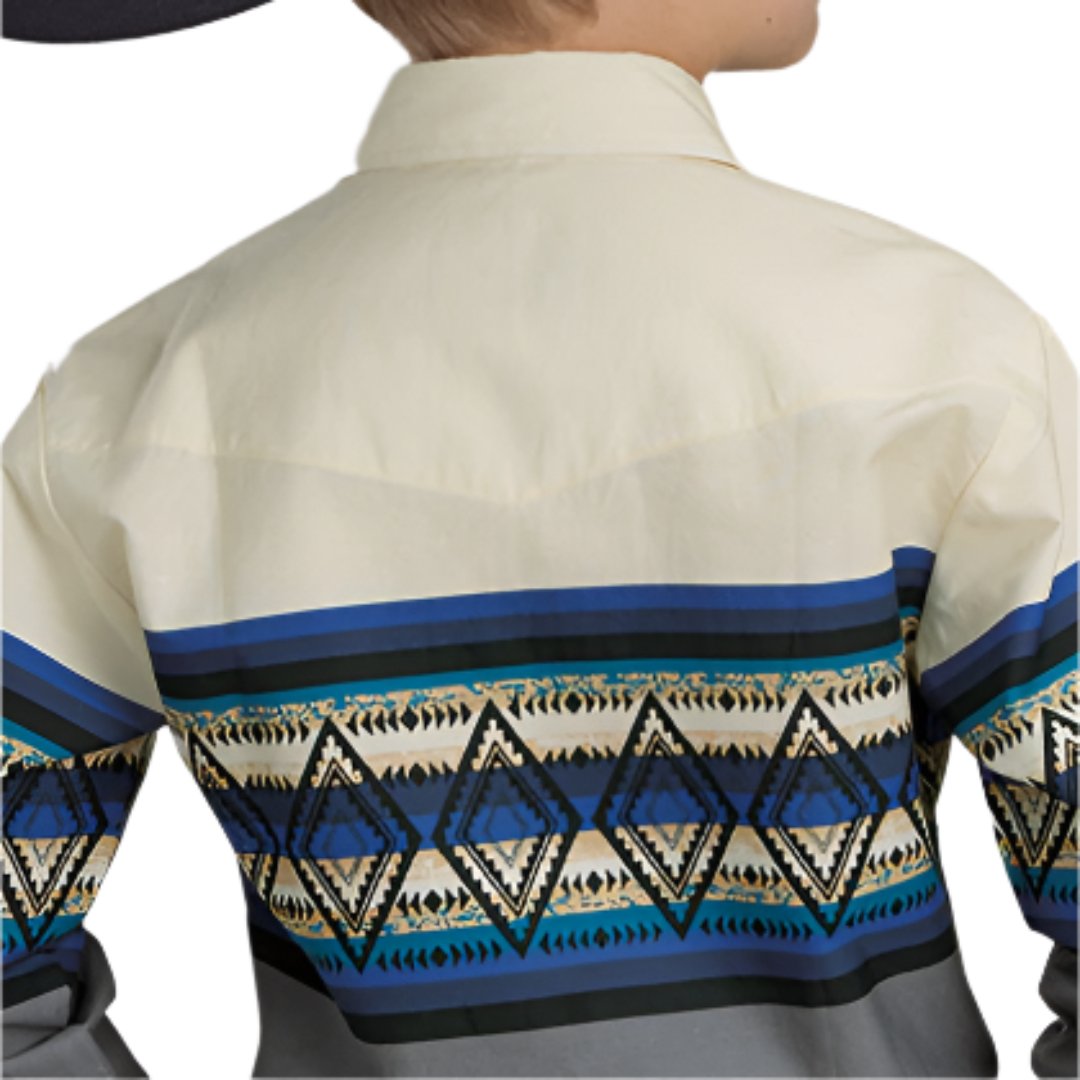 Roper Boys' Aztec Border Print Snap Shirt
