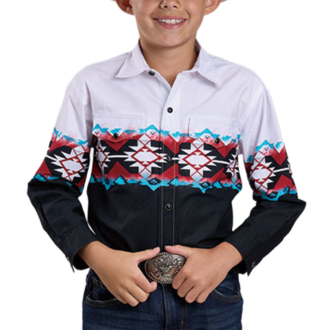 Roper Boys' Vintage Collection Scenic Border Long Sleeve Snap Shirt