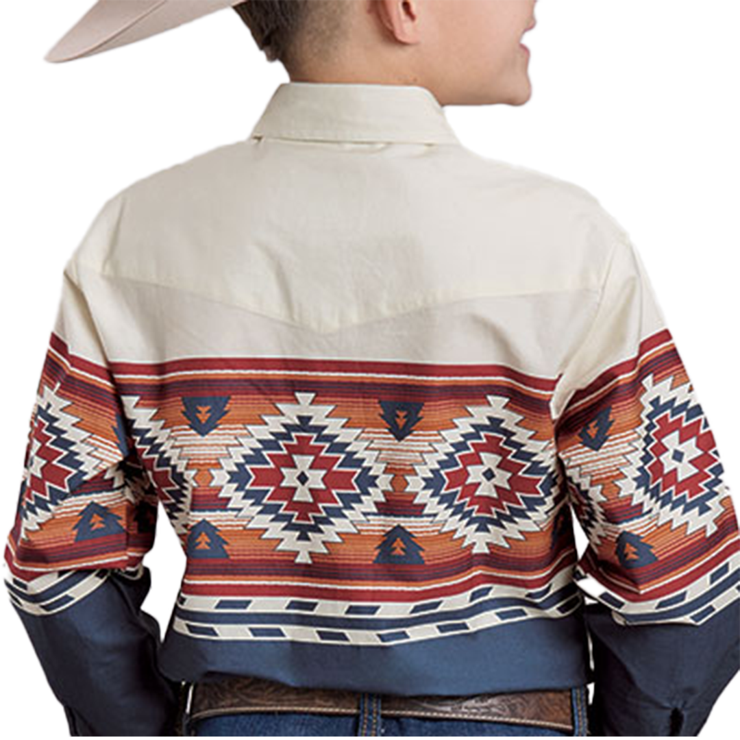 Roper Boys' Vintage Collection Scenic Border Long Sleeve Snap Shirt