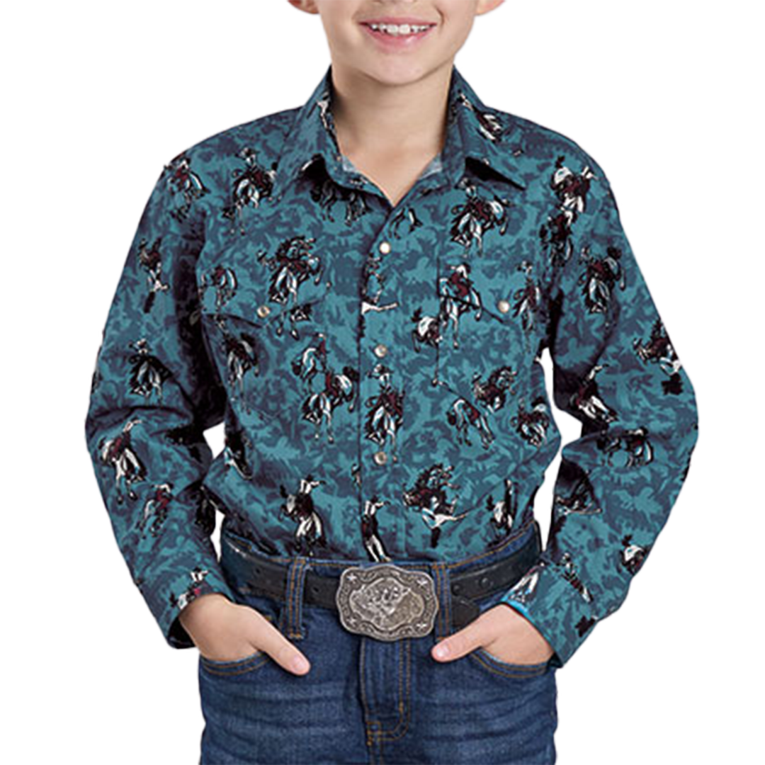 Roper Boys' Vintage Collection Allover Print Long Sleeve Snap Shirt