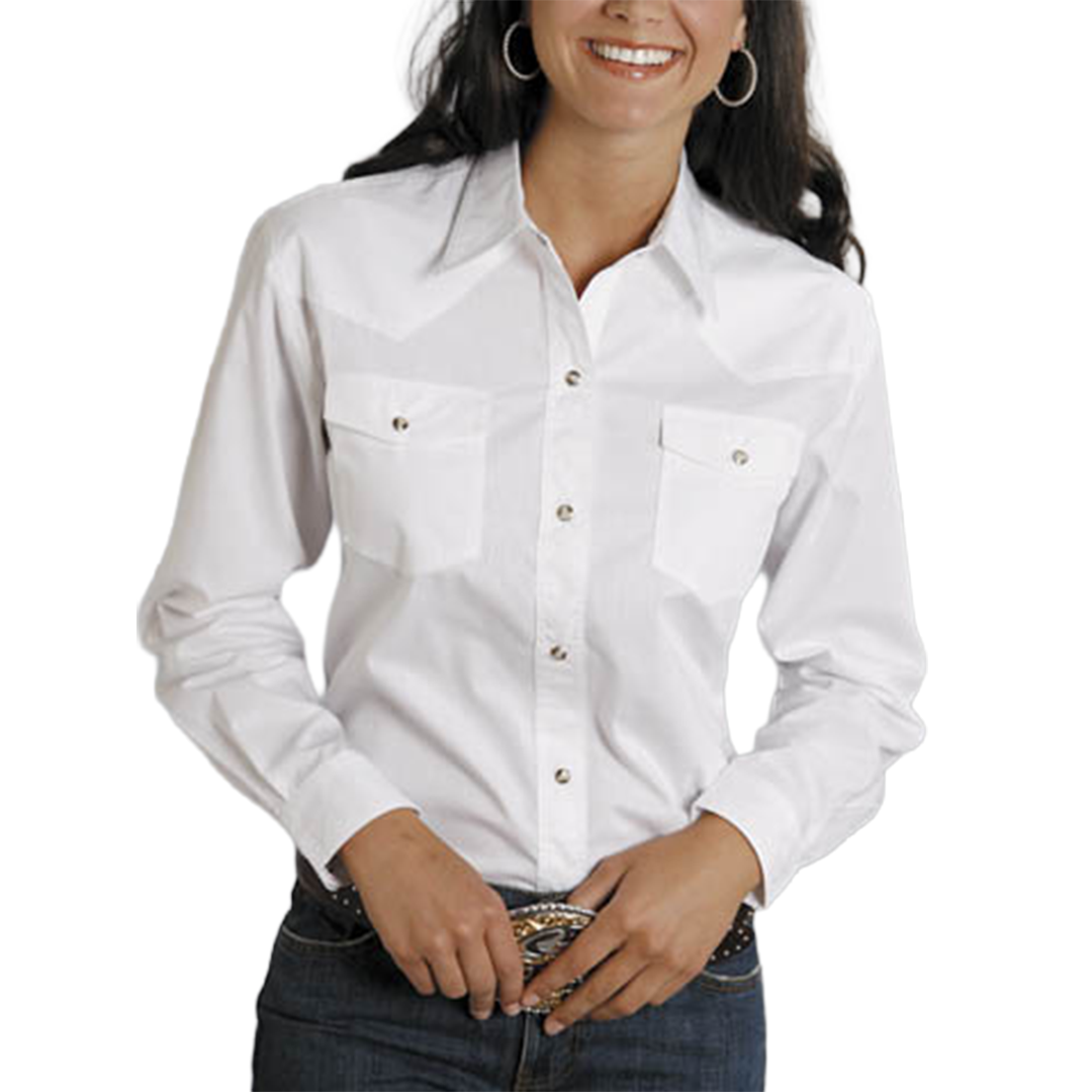 Roper Women's Solid Poplin Long Sleeve Snap Shirt