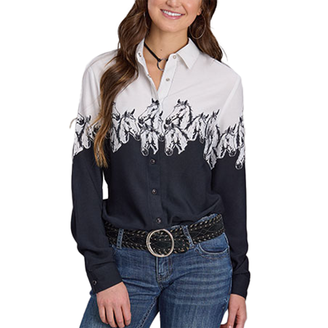 Roper Women's Horser Border Print Long Sleeve Shirt