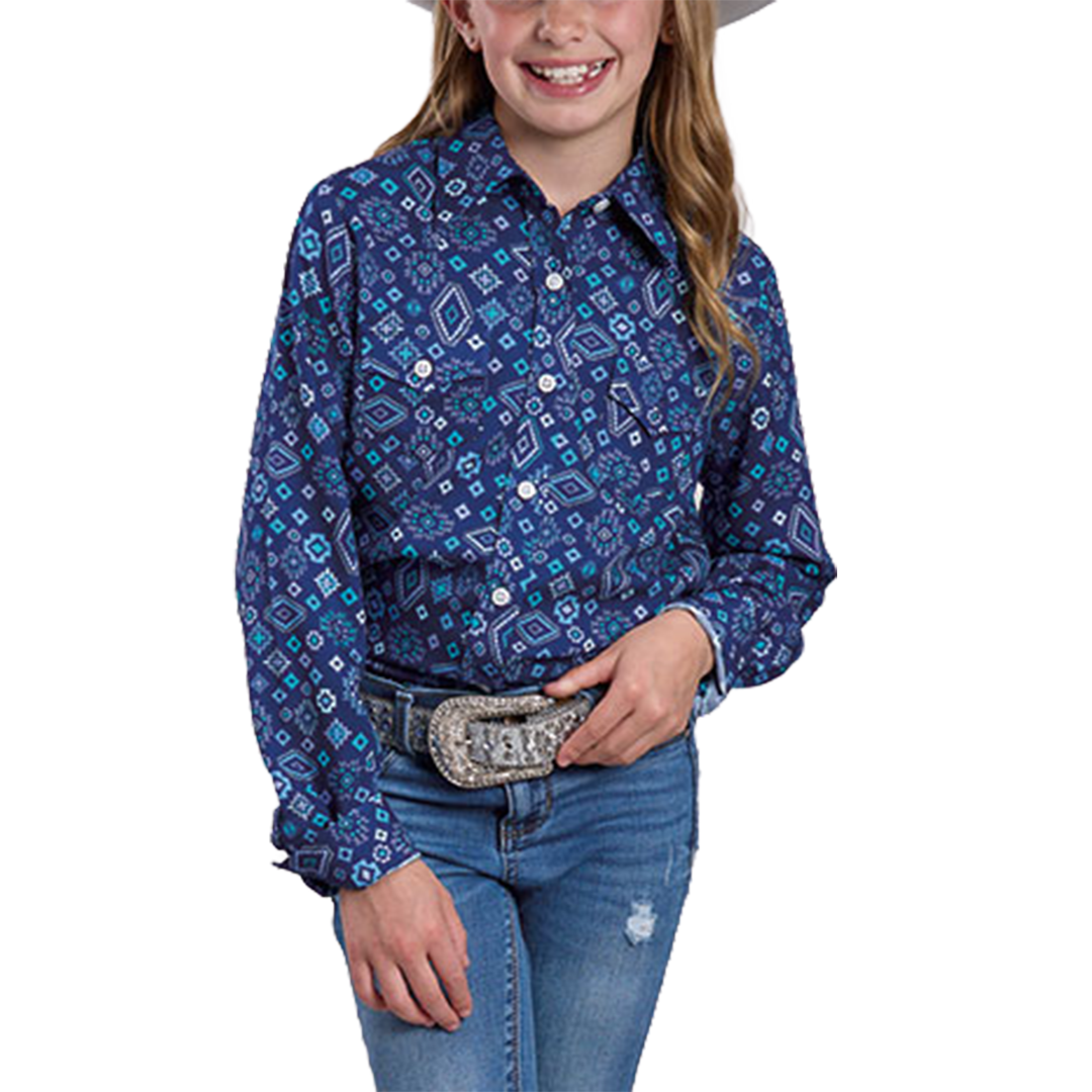 Roper Girls' Cowgirl Aztec Printed Long Sleeve Button Shirt