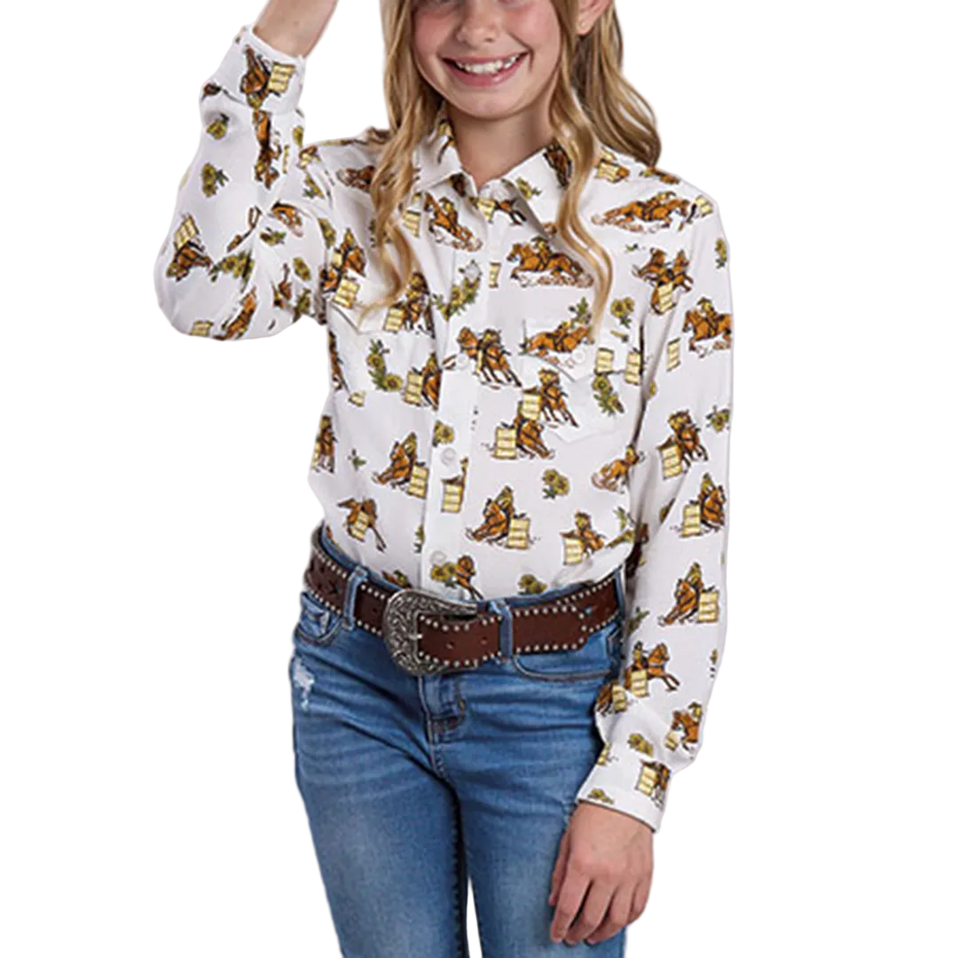Chemise boutonnée manches longues imprimée Cowgirl Barrel Racers Roper pour filles