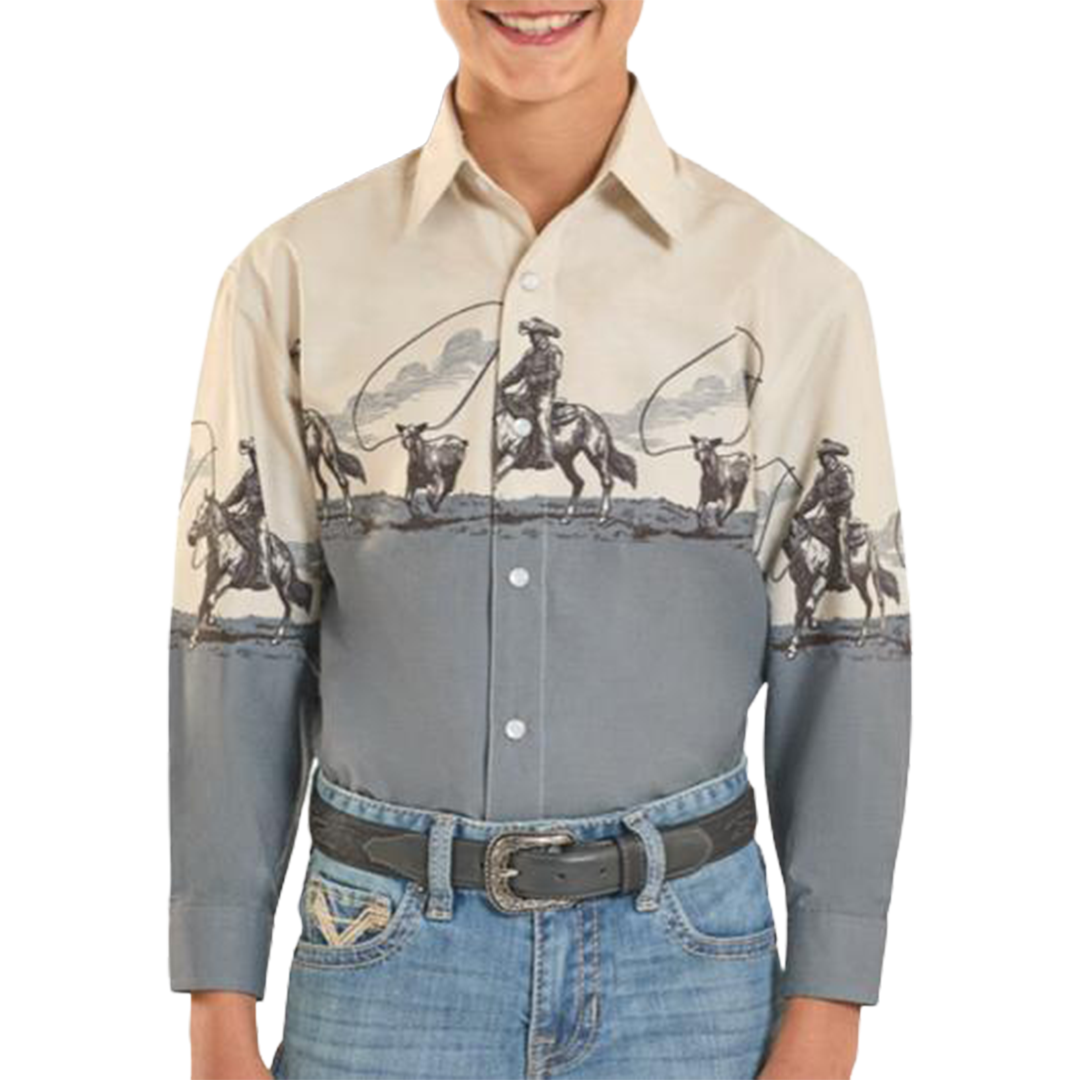 Panhandle Boys' Border Print Long Sleeve Snap Shirt