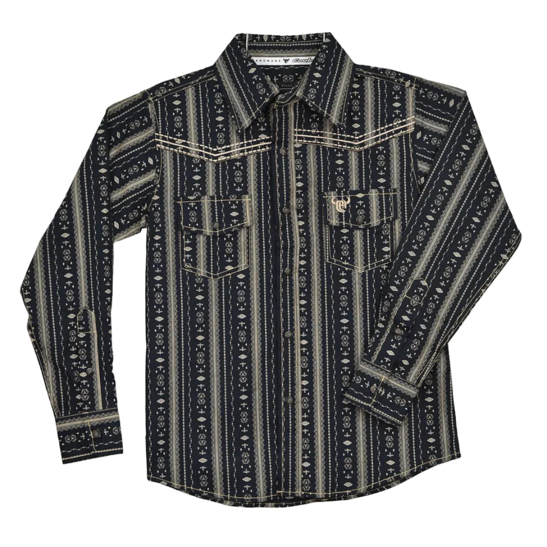 Cowboy Hardware Boys' Striped Aztec Print Snap Shirt