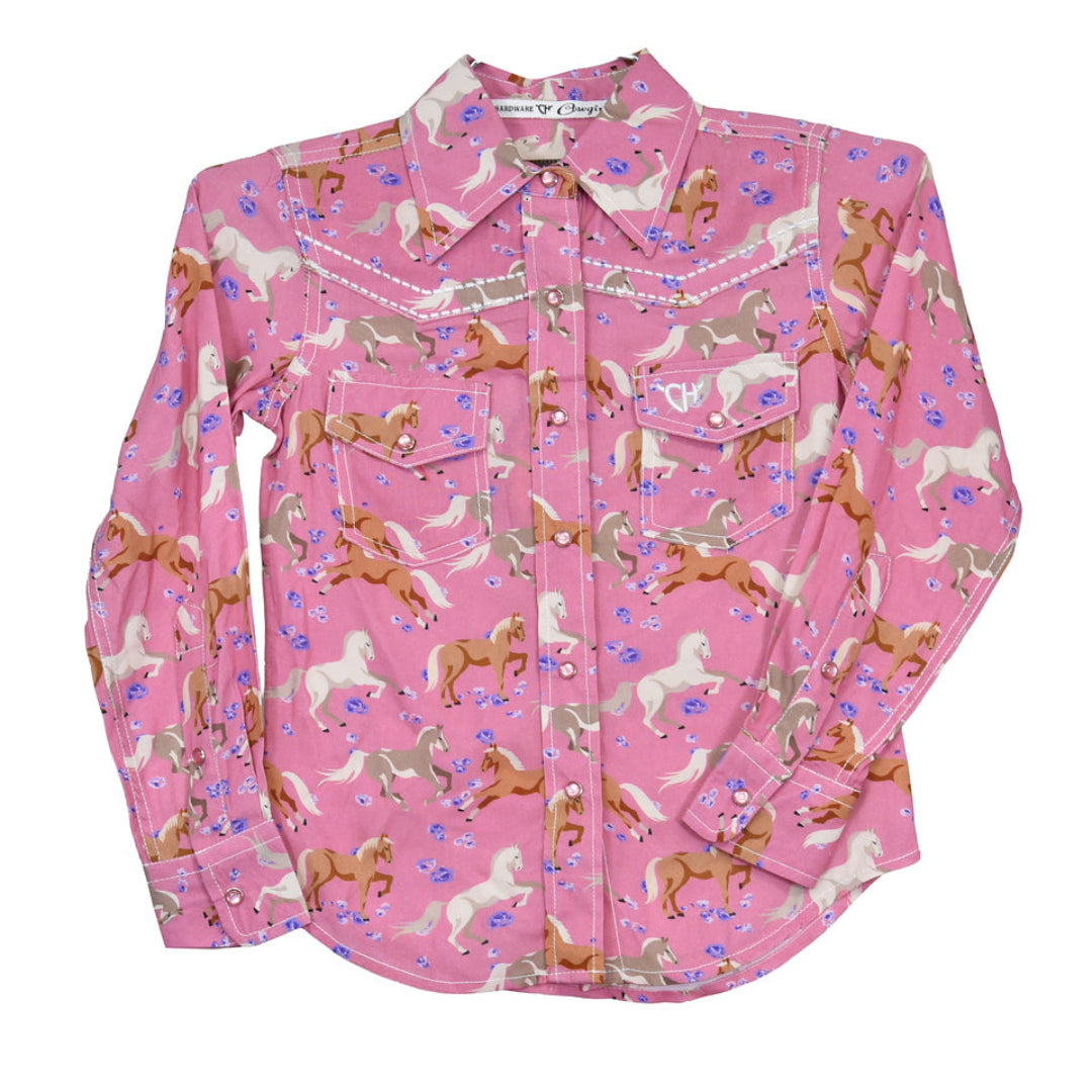 Cowgirl Hardware Toddler Girls' Horse Print Snap Shirt